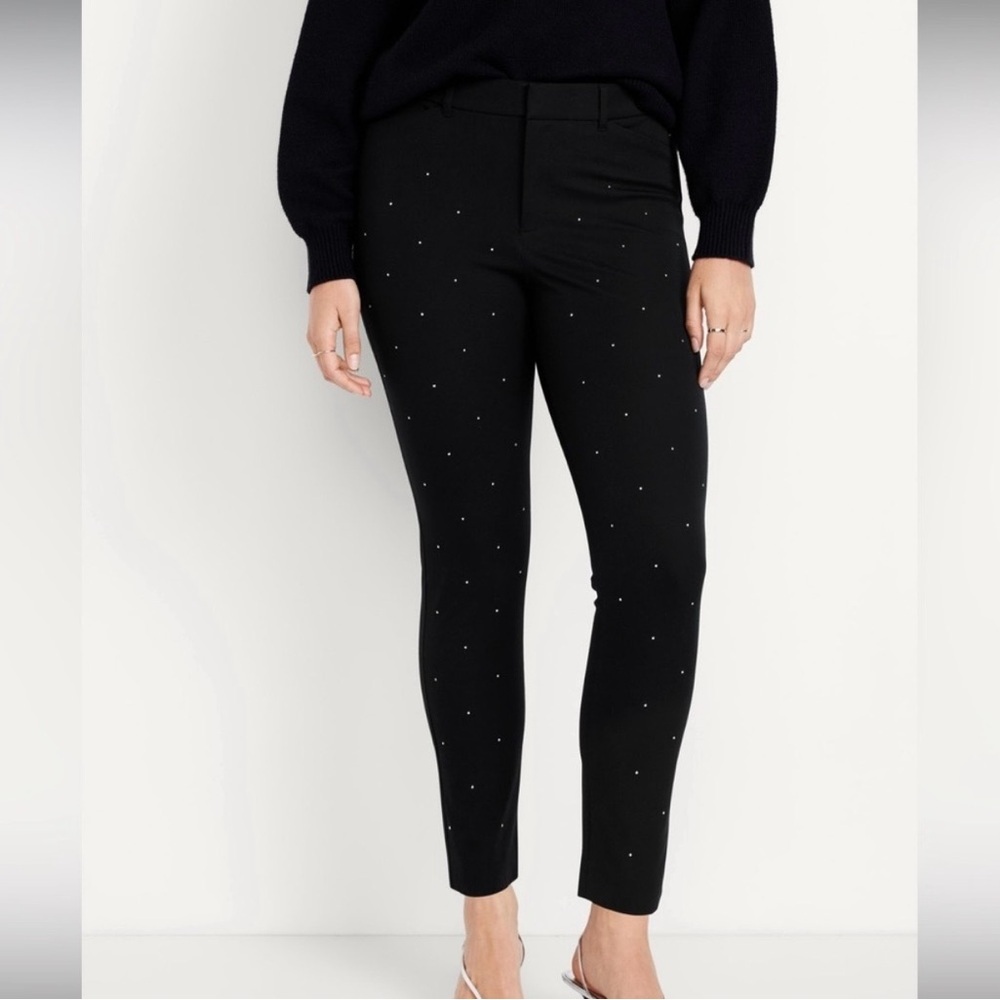 Old Navy Women's Rhinestone High Rise Pixie Skinny Pants- Black 0 - Picture 2 of 12